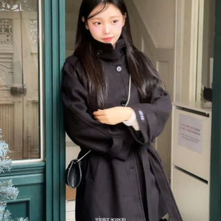 Yukima high neck buckle collar neck two-way belt half coat