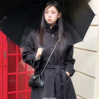 Yukima high neck buckle collar neck two-way belt half coat
