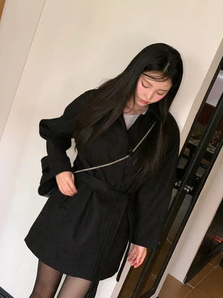 Yukima high neck buckle collar neck two-way belt half coat