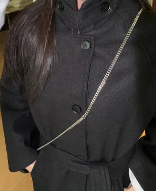 Yukima high neck buckle collar neck two-way belt half coat