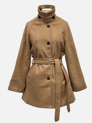 Yukima high neck buckle collar neck two-way belt half coat