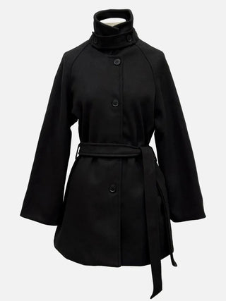 Yukima high neck buckle collar neck two-way belt half coat