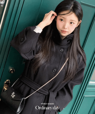 Yukima high neck buckle collar neck two-way belt half coat