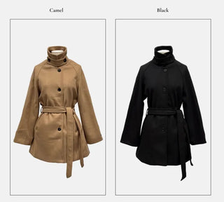 Yukima high neck buckle collar neck two-way belt half coat