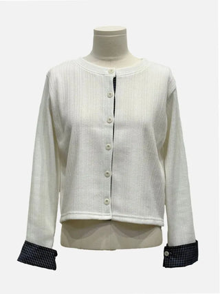 Ricozy check color scheme button loose fit knit cardigan