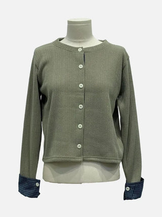 Ricozy check color scheme button loose fit knit cardigan