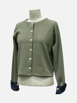 Ricozy check color scheme button loose fit knit cardigan