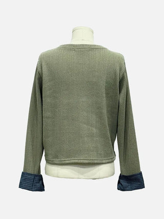 Ricozy check color scheme button loose fit knit cardigan