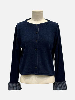 Ricozy check color scheme button loose fit knit cardigan