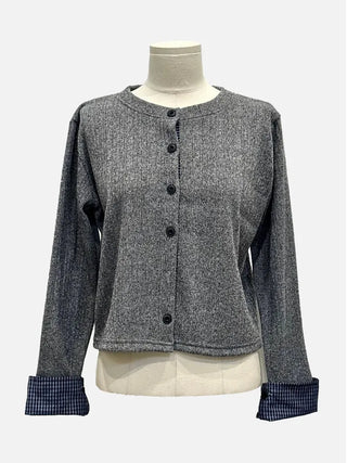 Ricozy check color scheme button loose fit knit cardigan
