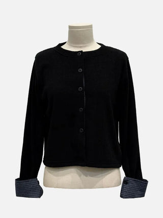 Ricozy check color scheme button loose fit knit cardigan