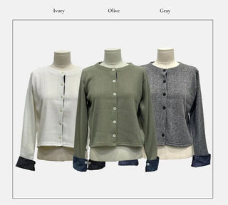 Ricozy check color scheme button loose fit knit cardigan
