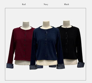 Ricozy check color scheme button loose fit knit cardigan