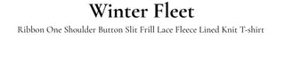 Winter Fleet Ribbon One-Shoulder Two-Color Button Team Frill Lace Fleece Glam Fit Knit T-Shirt