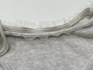 Winter Fleet Ribbon One-Shoulder Two-Color Button Team Frill Lace Fleece Glam Fit Knit T-Shirt
