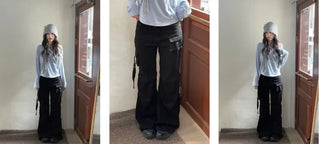 Lift Pocket Strap Bootcut Black Cargo Pants