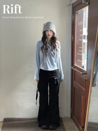 Lift Pocket Strap Bootcut Black Cargo Pants