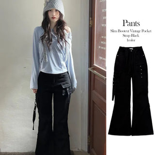 Lift Pocket Strap Bootcut Black Cargo Pants