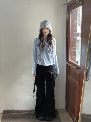 Lift Pocket Strap Bootcut Black Cargo Pants