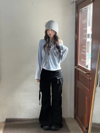 Lift Pocket Strap Bootcut Black Cargo Pants