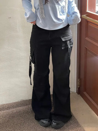Lift Pocket Strap Bootcut Black Cargo Pants