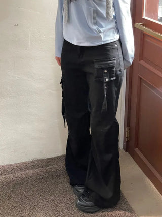 Lift Pocket Strap Bootcut Black Cargo Pants