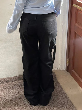 Lift Pocket Strap Bootcut Black Cargo Pants