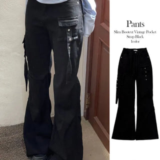 Lift Pocket Strap Bootcut Black Cargo Pants