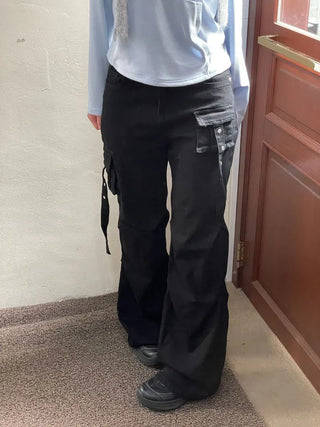 Lift Pocket Strap Bootcut Black Cargo Pants