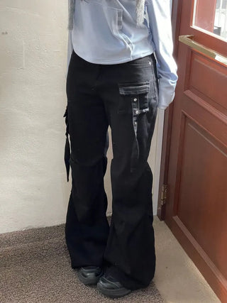 Lift Pocket Strap Bootcut Black Cargo Pants