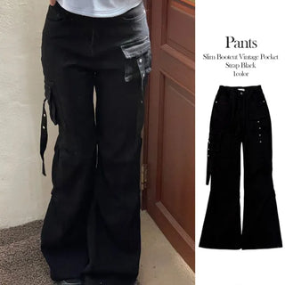Lift Pocket Strap Bootcut Black Cargo Pants
