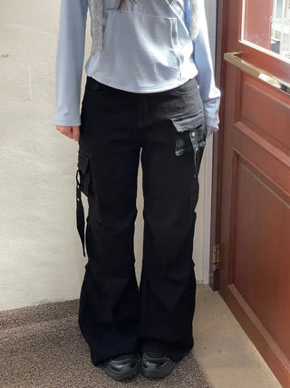 Lift Pocket Strap Bootcut Black Cargo Pants