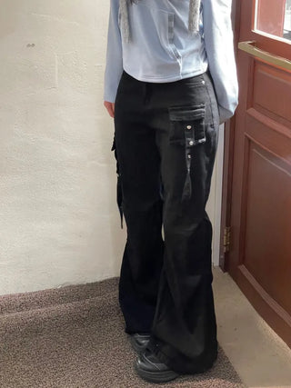 Lift Pocket Strap Bootcut Black Cargo Pants