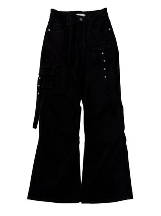 Lift Pocket Strap Bootcut Black Cargo Pants