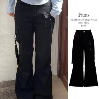Lift Pocket Strap Bootcut Black Cargo Pants