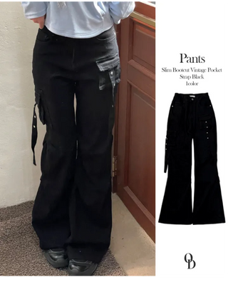Lift Pocket Strap Bootcut Black Cargo Pants