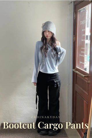 Lift Pocket Strap Bootcut Black Cargo Pants