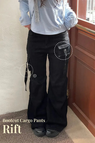 Lift Pocket Strap Bootcut Black Cargo Pants