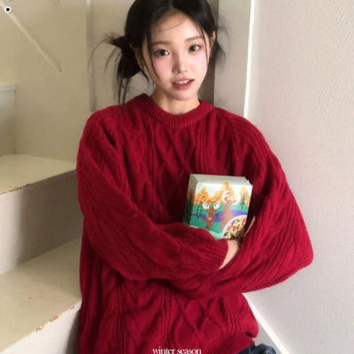 Merlot Winter Basic Loose Fit Shibori Twisted Long Knit