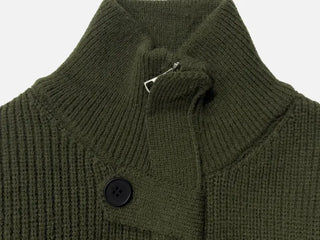 Towa High Neck Buckle Button Two-Zip Feminine Fit Waist Ribbon Knit Cardigan