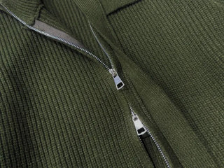 Towa High Neck Buckle Button Two-Zip Feminine Fit Waist Ribbon Knit Cardigan