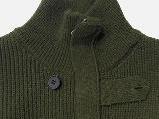 Towa High Neck Buckle Button Two-Zip Feminine Fit Waist Ribbon Knit Cardigan