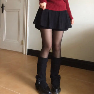Two-tone ribbon shirring off-square neck ribbed long sleeve knit