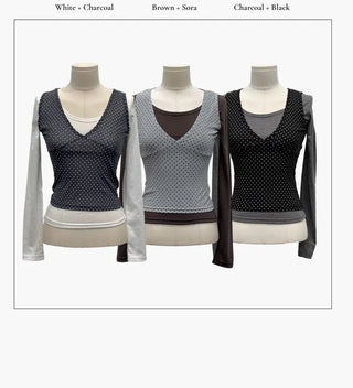 Romini Dot Bustier Sleeveless Long Sleeve T-shirt Layered Set