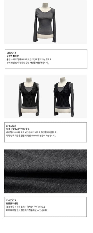Romini Dot Bustier Sleeveless Long Sleeve T-shirt Layered Set