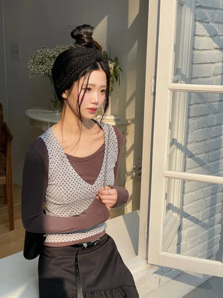 Romini Dot Bustier Sleeveless Long Sleeve T-shirt Layered Set