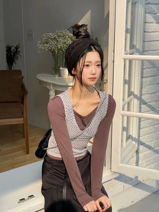 Romini Dot Bustier Sleeveless Long Sleeve T-shirt Layered Set