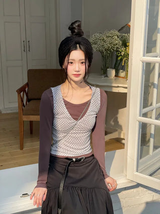 Romini Dot Bustier Sleeveless Long Sleeve T-shirt Layered Set