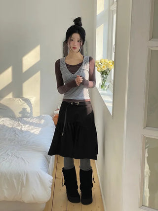 Romini Dot Bustier Sleeveless Long Sleeve T-shirt Layered Set