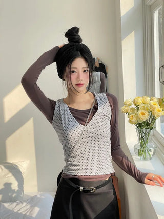 Romini Dot Bustier Sleeveless Long Sleeve T-shirt Layered Set